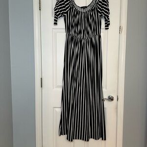Vibe Black and White Striped Maxi Dress
